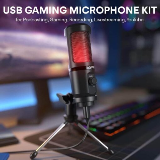 MAONO USB Gaming Microphone RGB Light, Tripod Stand PM461TR