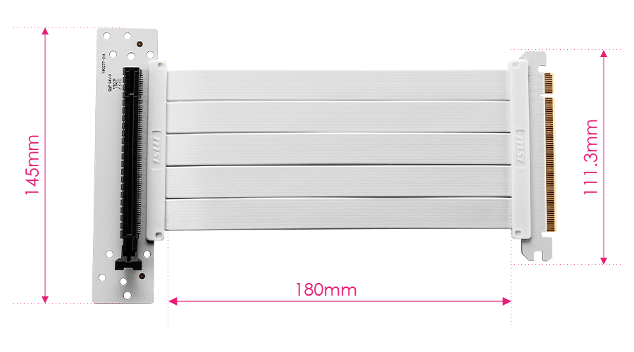 msi-pcie-cable-180mm MSI PCI-E 4.0 X16 RISER CABLE 180mm WHITE - Image 1