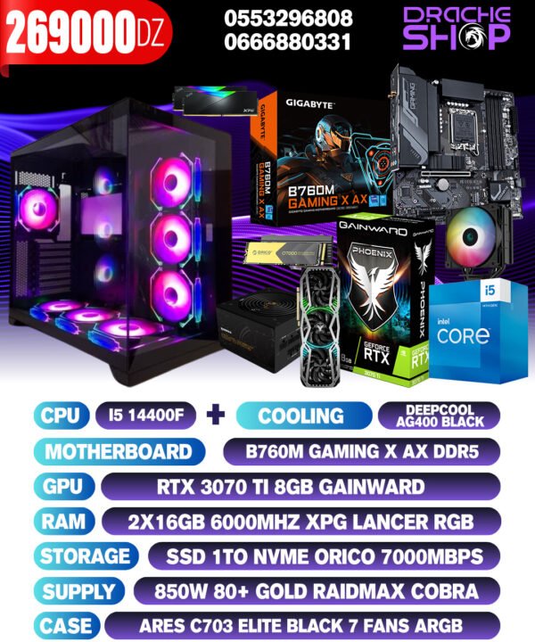 Config I5 14400F + AC AG400 DeepCool RTX 3070TI 8GB RAM 2X16GB DDR5 6000MHZ SSD NVME 1TB