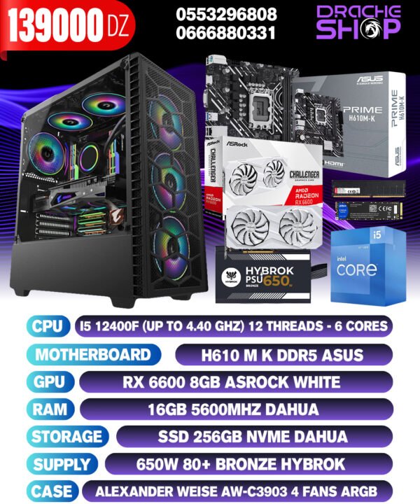 Config I5 12400F RX 6600 8GB RAM 16GB DDR5 SSD Nvme 256Gb