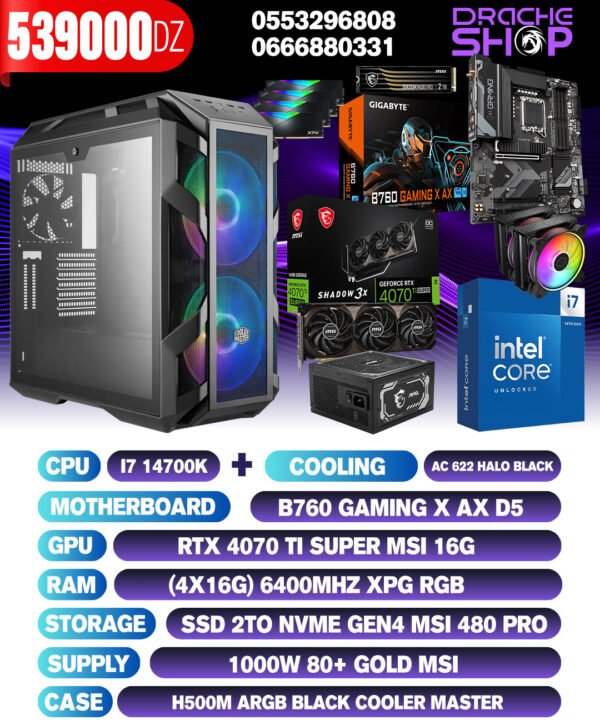Config I7 14700K + AC 622 Halo RTX 4070TI Super 16GB RAM 4X16GB DDR5 SSD NVME 2Tb