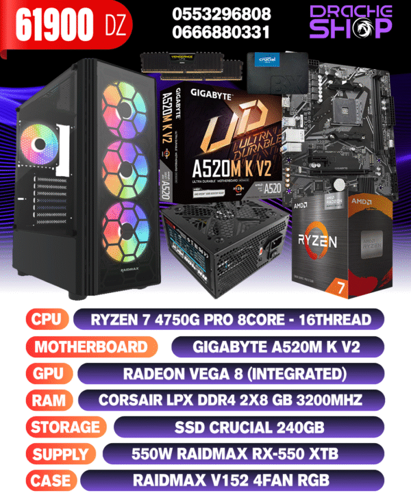 Config Ryzen 7 4750G RAM 16GB SSD 256GB