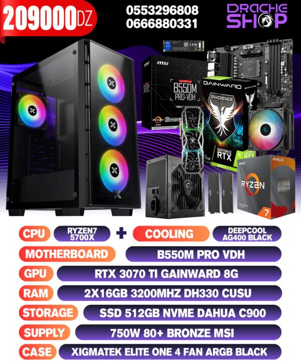 Config AMD Ryzen 7 5700X+AC AG400 RTX 3070TI 8GB RAM 2*16GB SSD Nvme 512GB