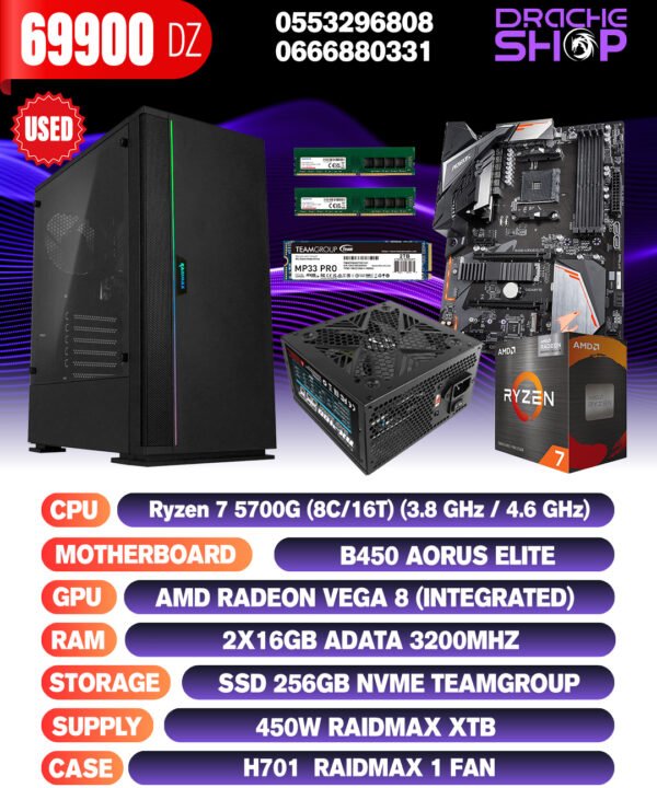 Config Ryzen 7 5700G RAM 2*16GB SSD 256GB Nvme "USED"