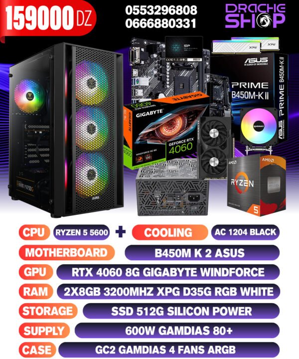 Config AMD Ryzen 5 5600+AC 1204 RTX 4060 8GB RAM 2*8GB SSD 512GB