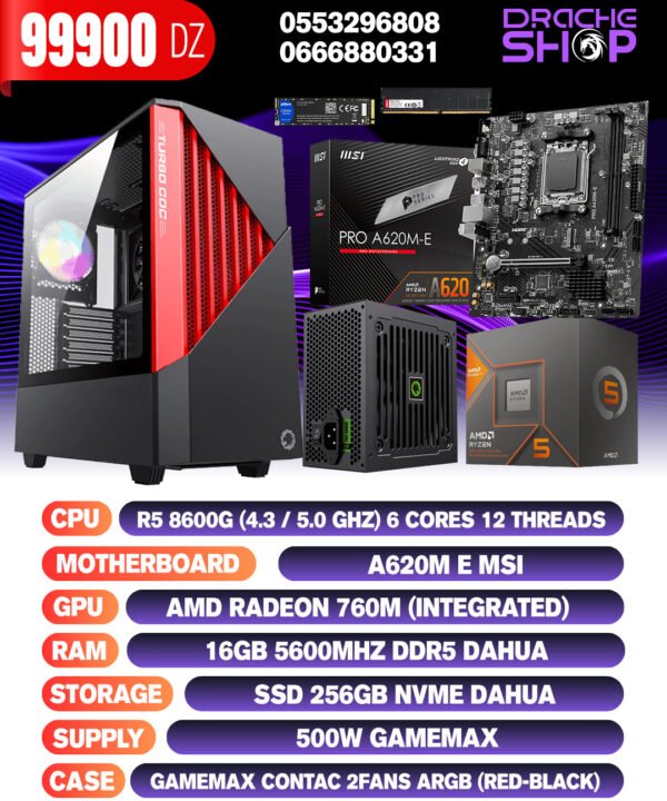 Config Ryzen 5 8600G RAM 16GB DDR5 SSD Nvme 256GB