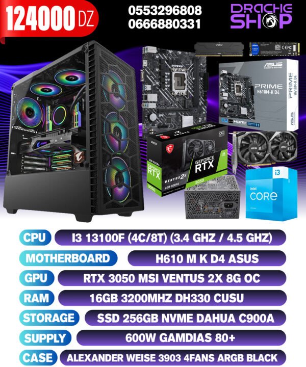 Config Intel i3 13100F RAM 16GB RTX 3050 8GB SSD NVME 256GB
