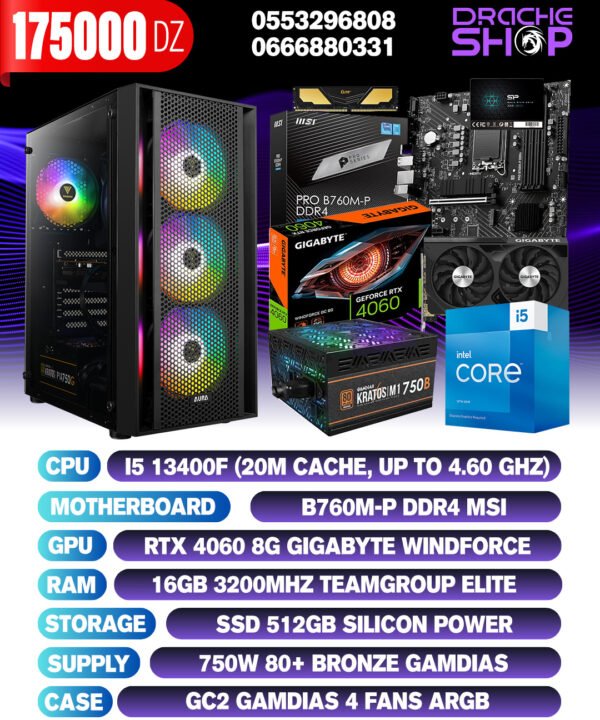 Config Intel I5 13400F RAM 16GB RTX 4060 8GB SSD 512GB