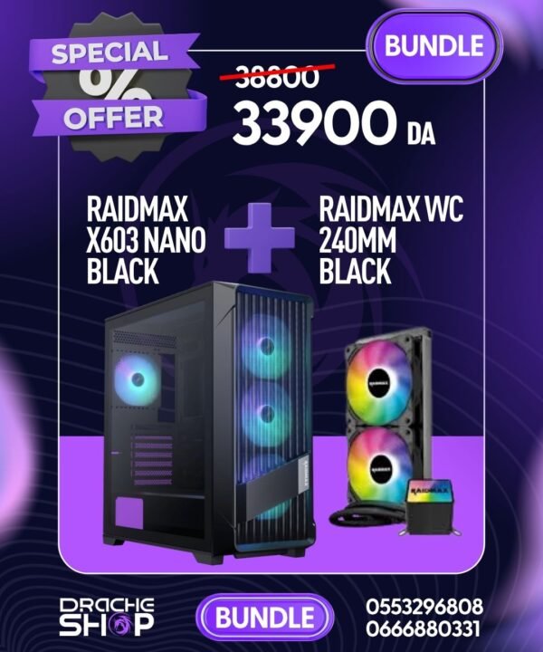 Combo Case Raidmax X603 Nano Black + Water Cooling Raidmax 240mm