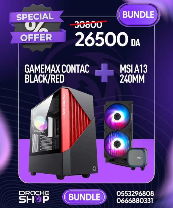 Combo Case Gamemax Contac B/R + Water Cooling MSI A13 240mm