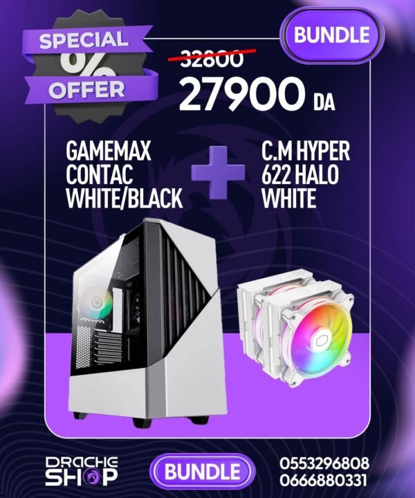 Combo Case Gamemax Contac B/W + Air Cooling CoolerMaster 622 Halo White