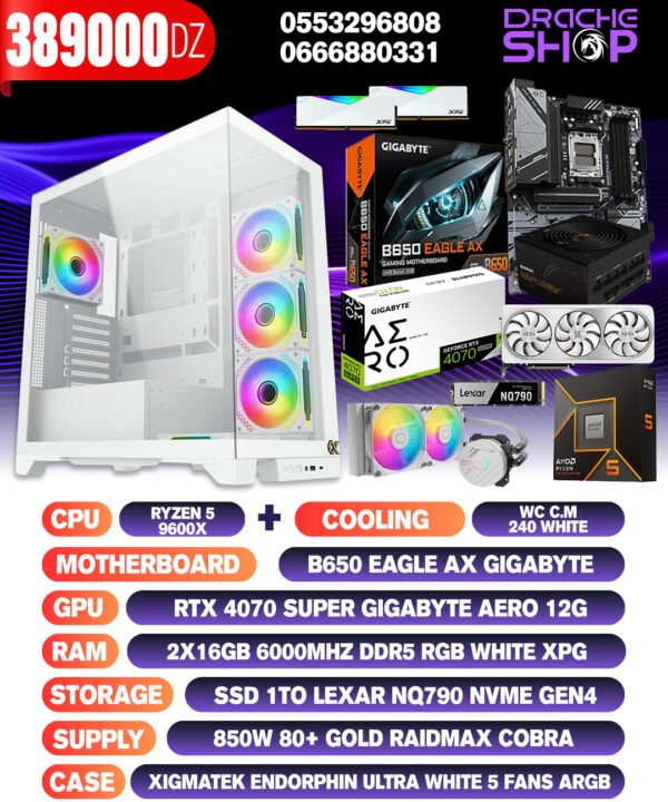 Config Ryzen 5 9600x + WC CM 240mm RTX 4070 Super 12GBGB RAM 2X16GB DDR5 SSD NVME 1TB