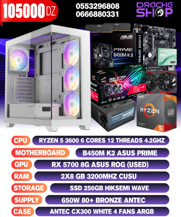 Config Ryzen 5 3600 RX 5700 8GB USED RAM 2X8GB SSD 256GB