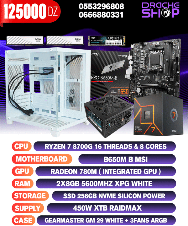 Config Ryzen 7 8700G RAM 2*8GB DDR5 SSD 512GB