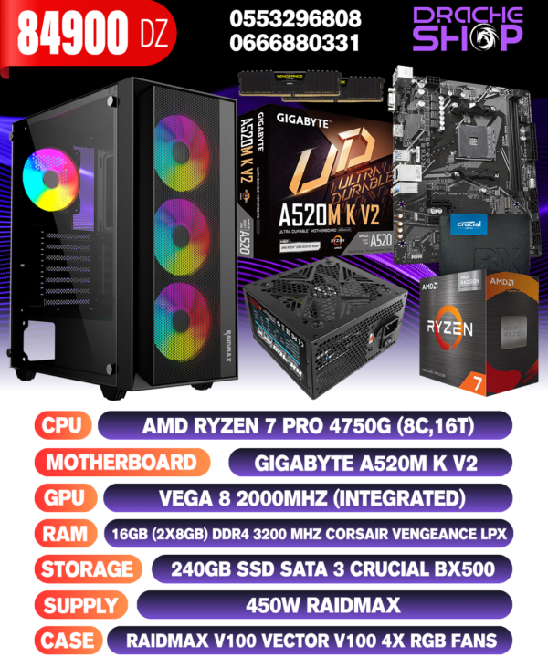 CONFIG AMD RYZEN 7 PRO 4750G+VEGA 8
