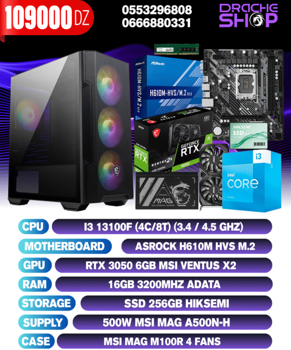 CONFIG I3 13100F+RTX 3050 6GB