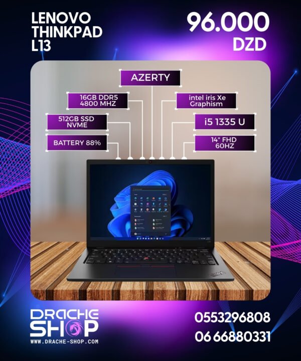 lenovo thinkpad L13 I5 1335U RAM 16 DDR5 SSD 512 USED