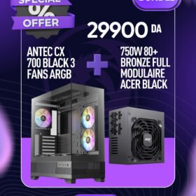 BUNDEL POWER SUPPLY 750w  80+ bronze Full Modulaire ACER Black +CASE Antec Cx 700 Black 3 fans Argb