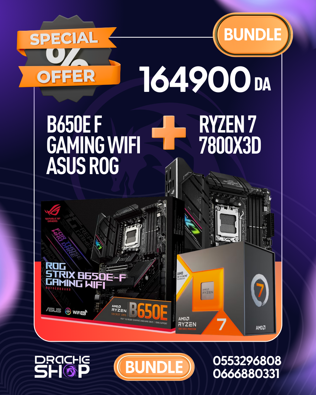 Bundel  RYZEN 7 7800x3d+ MOTHER B650e F Gaming wifi Asus Rog - Image 1